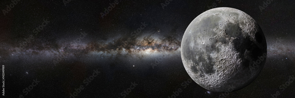 Obraz premium Księżyc przed galaktyką Drogi Mlecznej