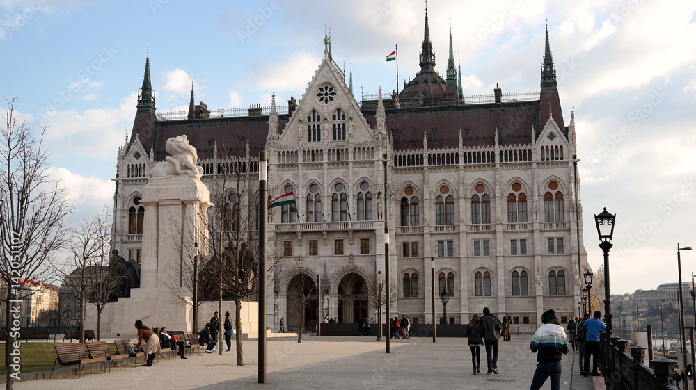 Side view of hungarian Parliament building in Budapest
