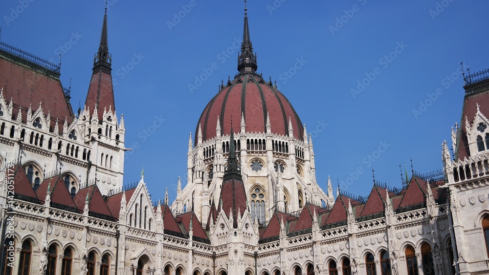 A close view of Parliament dome in Budapest