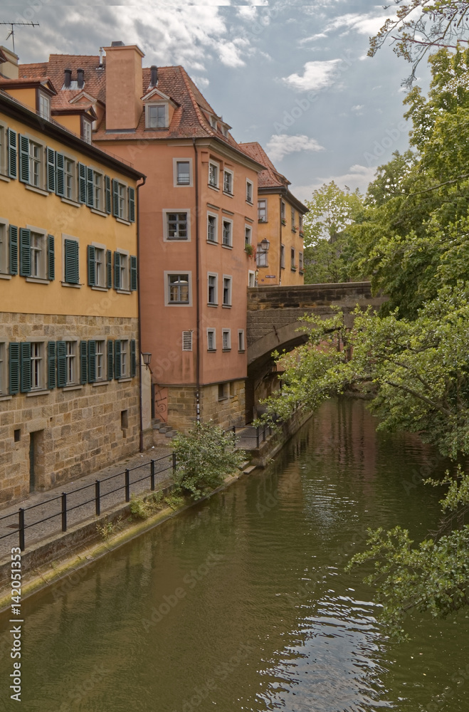 Bamberg, Germany - old town with buildings on the water channel