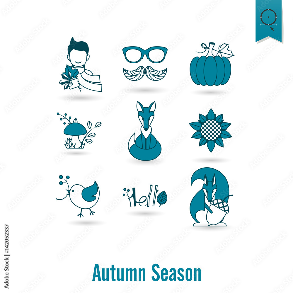 Set of Flat Autumn Icons