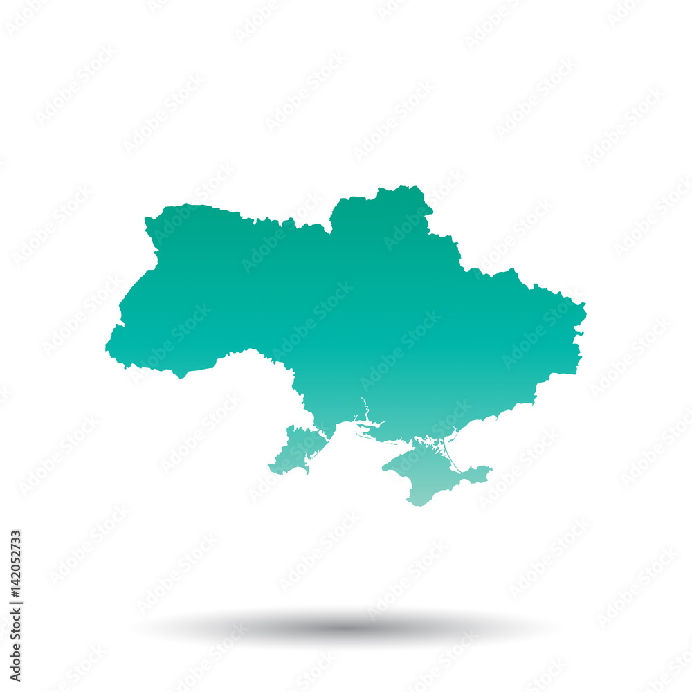 Ukraine map. Colorful turquoise vector illustration on white isolated  background.