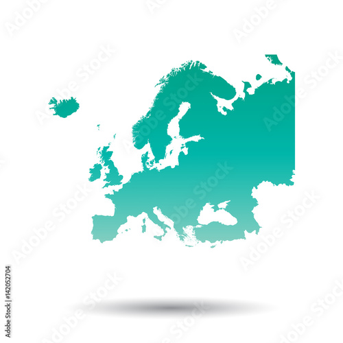 Europe map. Colorful turquoise vector illustration on white isolated background.
