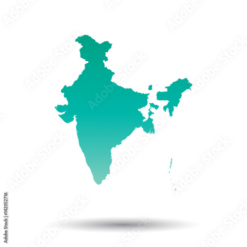 India map. Colorful turquoise vector illustration on white isolated  background.