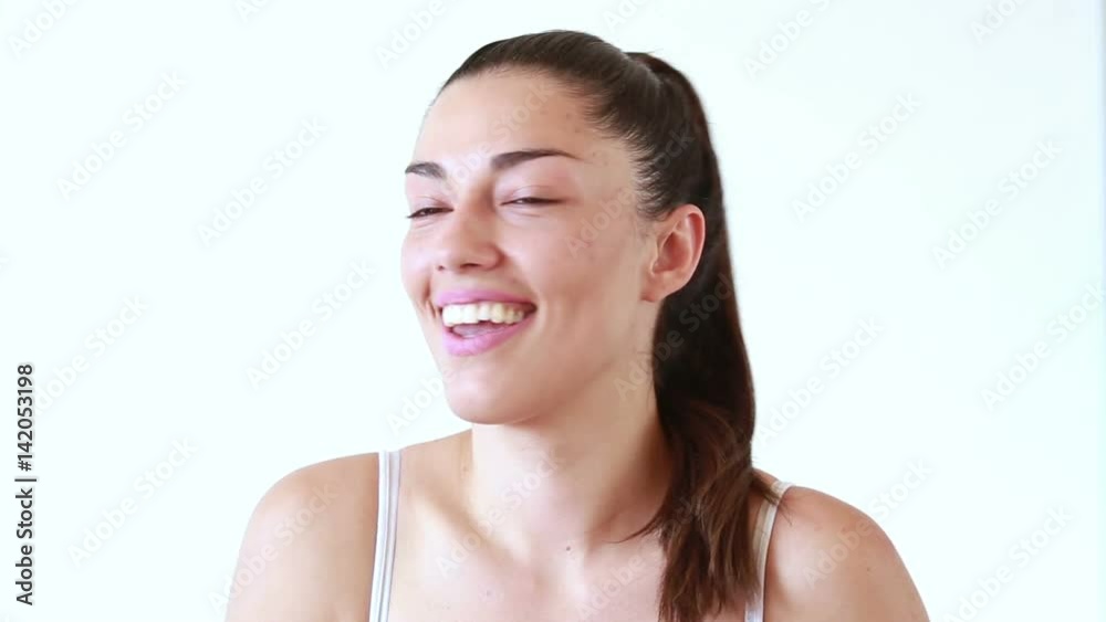 Portrait of happy beautiful woman without makeup drinking coffee Portrait of happy beautiful woman without makeup drinking coffee