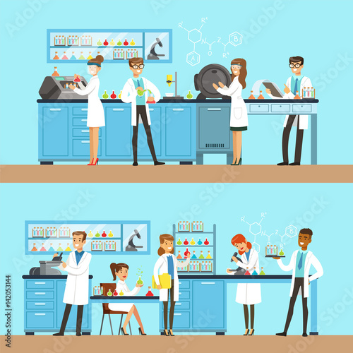 Chemists In The Chemical Research Laboratory Doing Experiments And Running Chemical Tests
