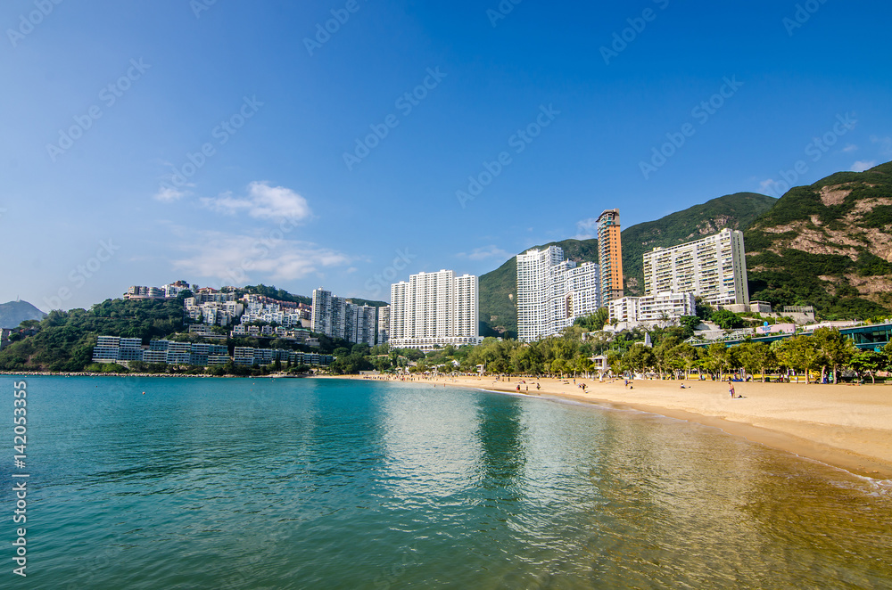 The sunny day at Repulse Bay, the famous public beach in Hong Kong 