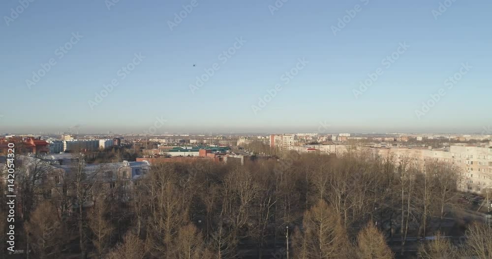 Aerial side fly over spring Saint-Petersburg suburb Pushkin town view on streets in sunset, 4k prores footage Aerial side fly over spring Saint-Petersburg suburb Pushkin town view on streets in sunset, 4k prores footage