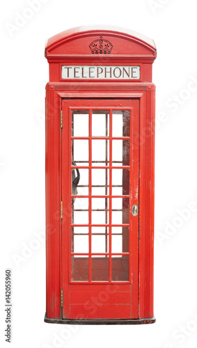 Traditional telephone booth in London  UK. isolated on white background