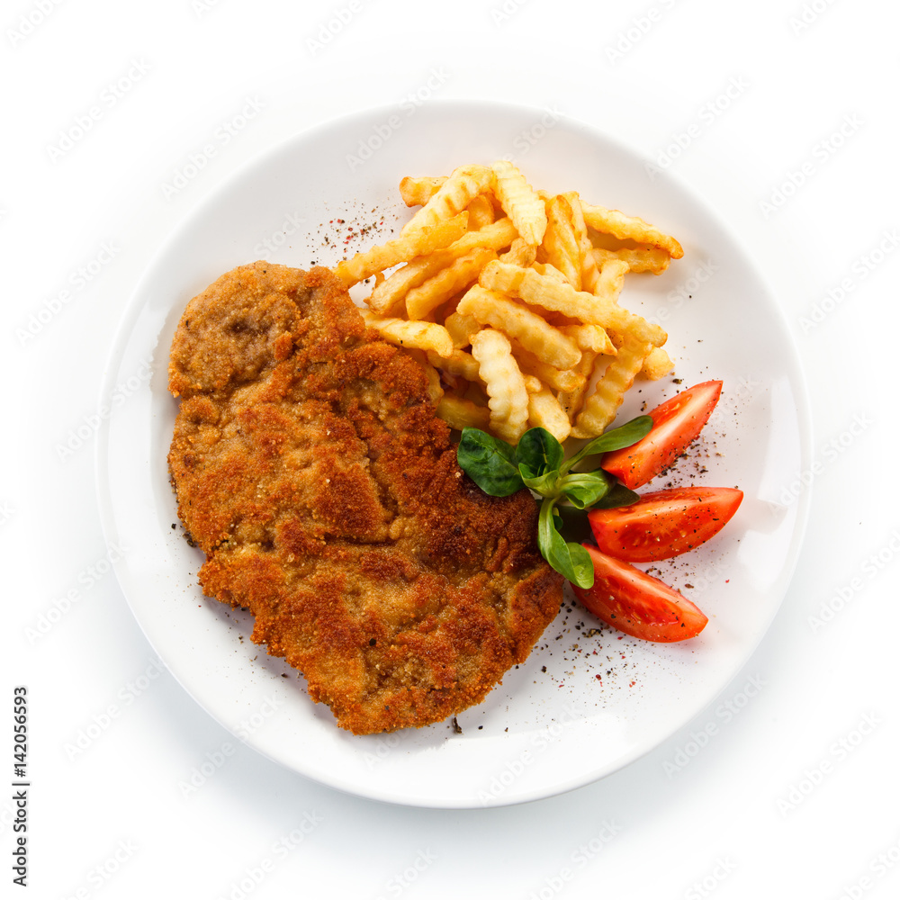 Fried pork chop with french fries Fried pork chop with french fries