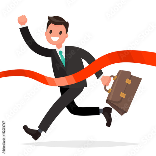 Businessman successfully finishes. Concept of victory in the struggle. Vector illustration in a flat style