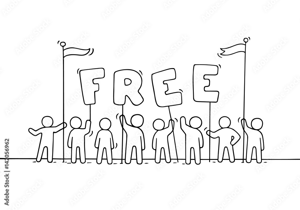 Cartoon working little people with word Free.
