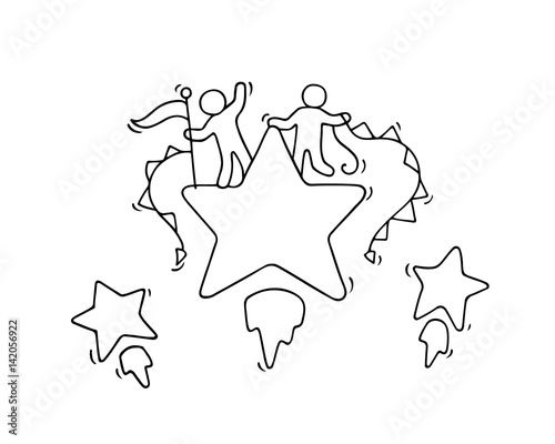 Sketch of working little people with flying stars.
