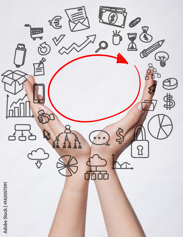 Obraz premium Female hands show the concept of marketing
