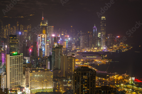 Wallpaper Mural Skyscrapers and other buildings on Hong Kong Island in Hong Kong, China, viewed from the Braemar Hill on a foggy and cloudy night. Torontodigital.ca