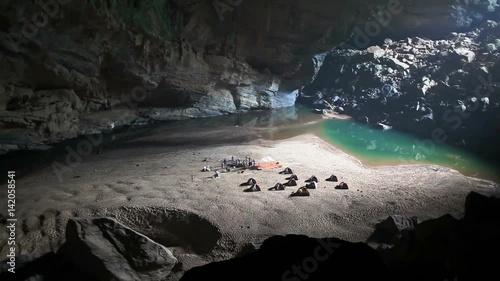 Camp inside cave panorama