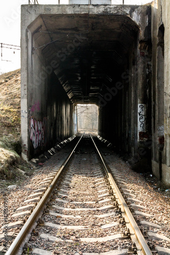 The tunnel railway road. Road. Depth.