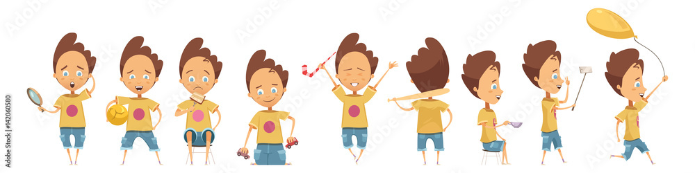Boy In Different Activities Set Boy In Different Activities Set
