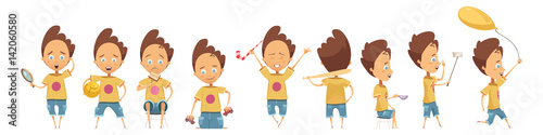 Boy In Different Activities Set