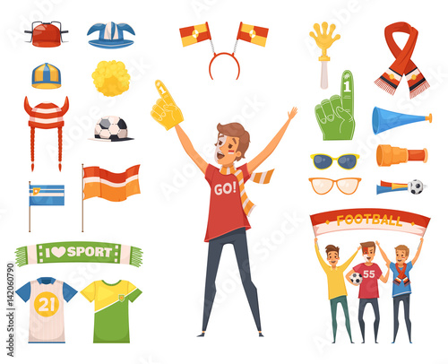 Fan Male Character Accessories Icon Set