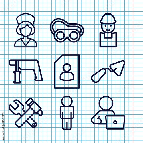 Set of 9 worker outline icons