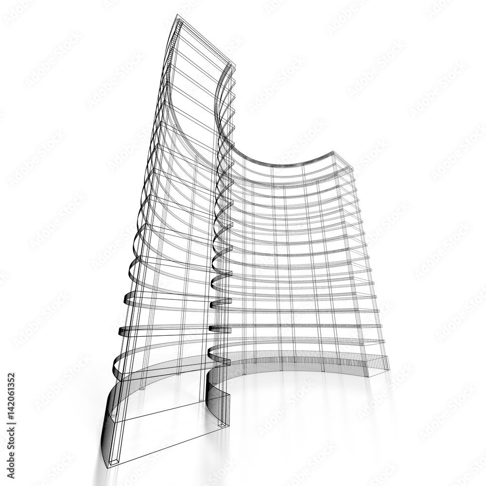 3D office building - wireframe 3D office building - wireframe