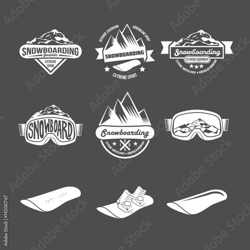 Set of snowboarding badges