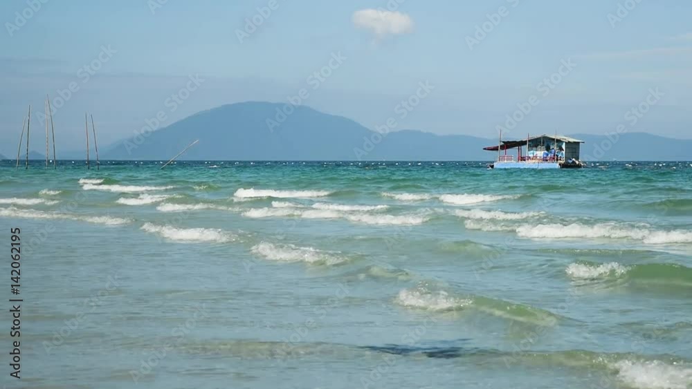 Beautiful beach with water bungalows. Tropical sea, clear blue and green water Beautiful beach with water bungalows. Tropical sea, clear blue and green water