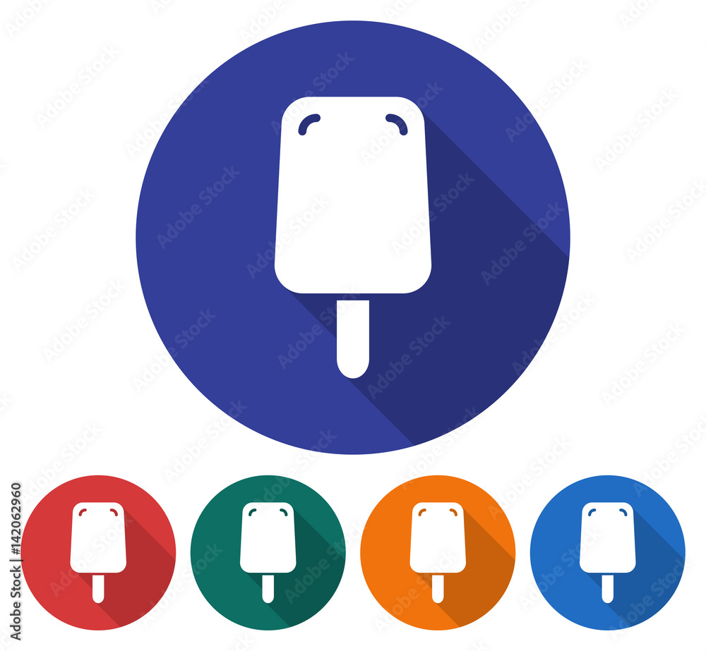 Round icon of ice cream. Flat style illustration with long shadow in five variants background color Round icon of ice cream. Flat style illustration with long shadow in five variants background color