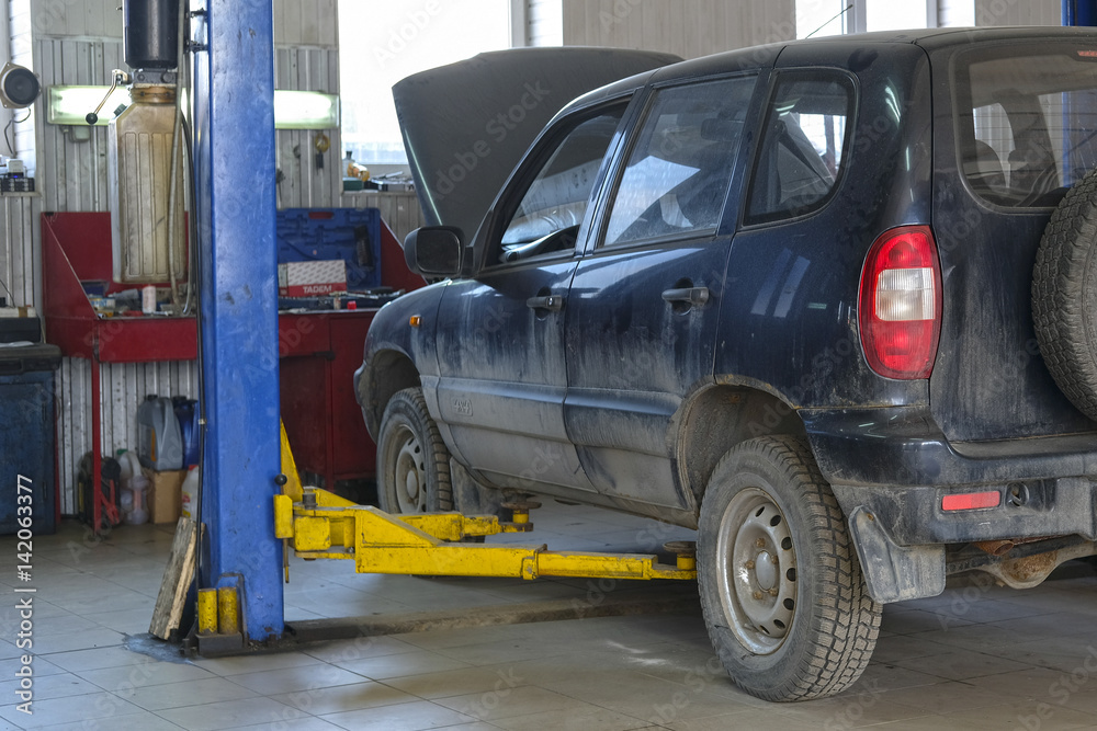 Kaluga, Russia - March, 15, 2017: Car a car repair station Kaluga, Russia - March, 15, 2017: Car a car repair station