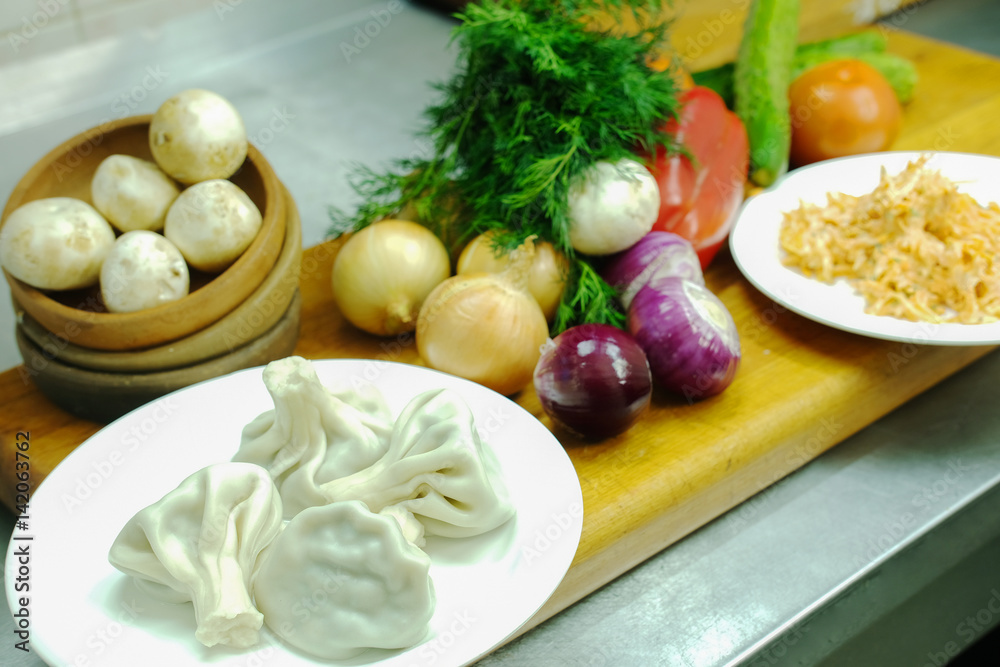 Different food in a cafe kitchen Different food in a cafe kitchen