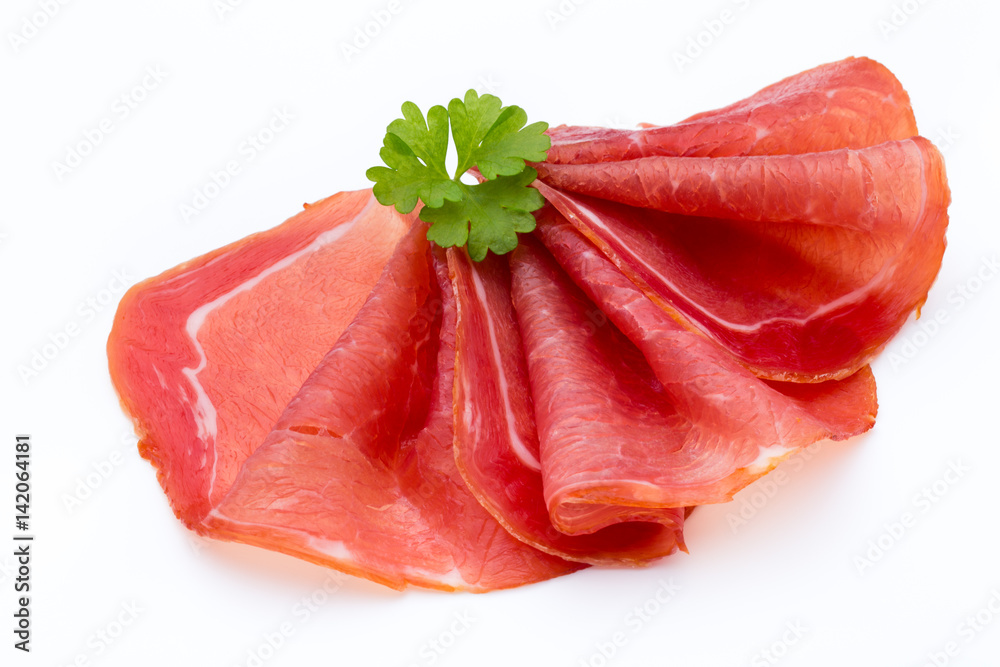 Pork ham slices isolated on white background. Pork ham slices isolated on white background.