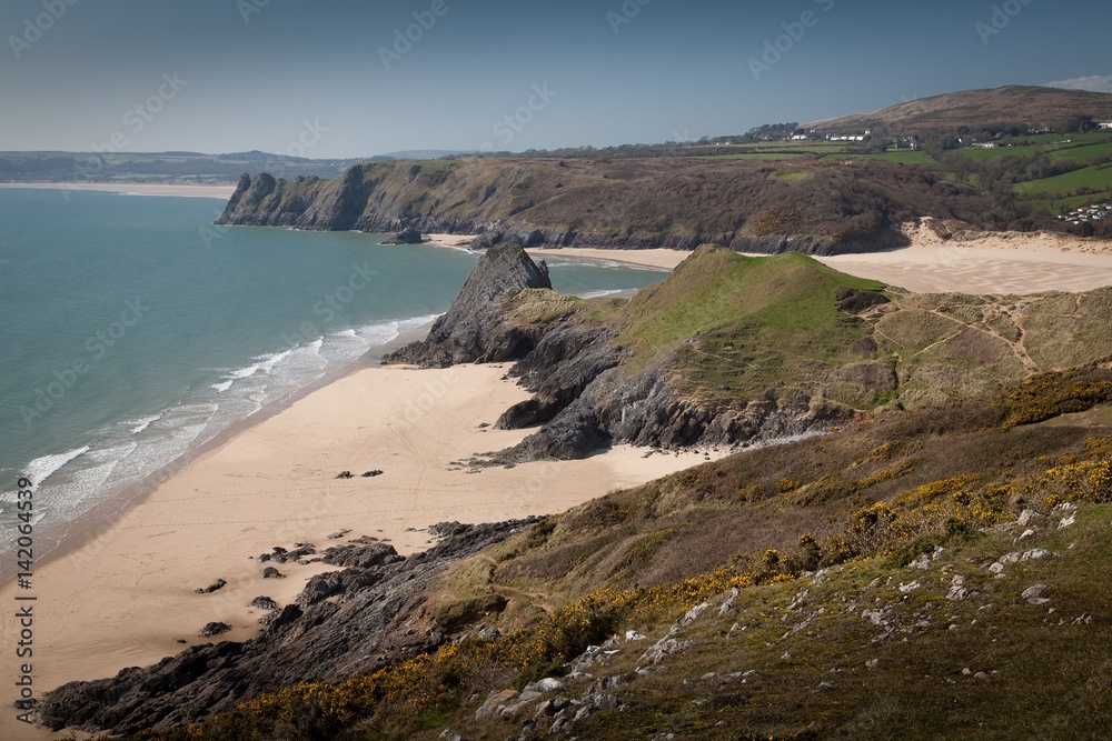Pobbles Bay, Three Cliffs Bay, The Great Tor and Oxwich bay on the Gower peninsula, Swansea.