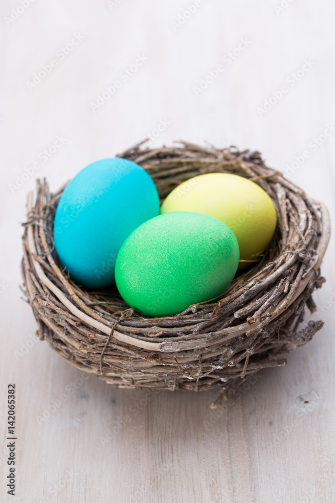 Easter eggs in the nest. Spring discount card. Easter eggs in the nest. Spring discount card.