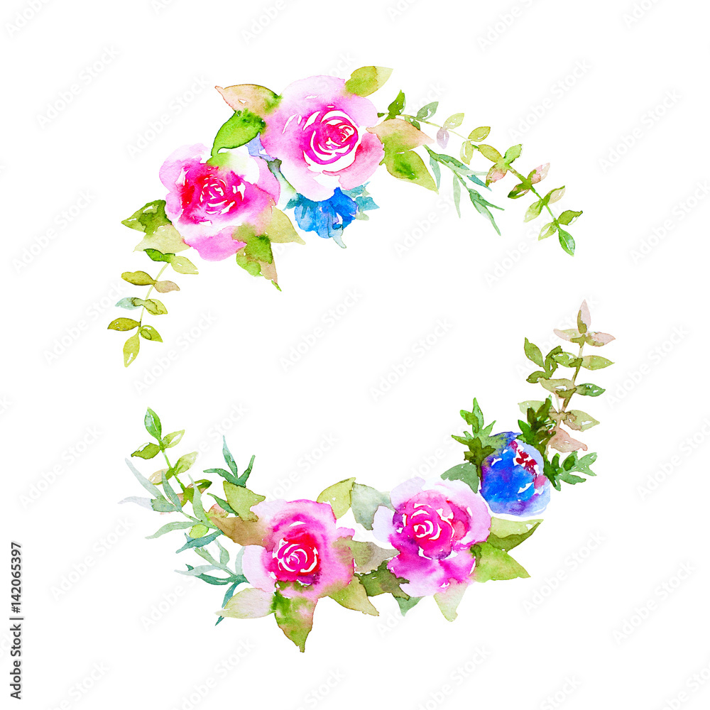 Hand drawn watercolor flower wreath Stock Illustration | Adobe Stock
