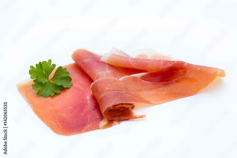 Pork ham slices isolated on white background. Pork ham slices isolated on white background.