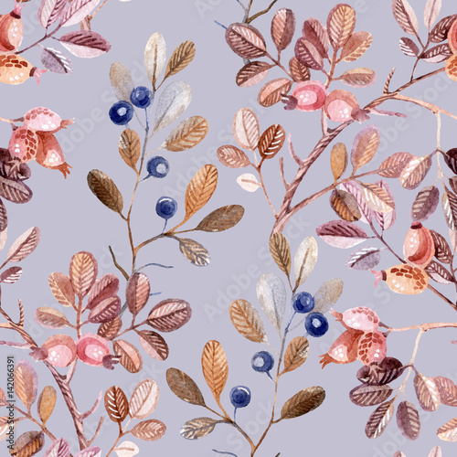 Watercolor seamless pattern with branches