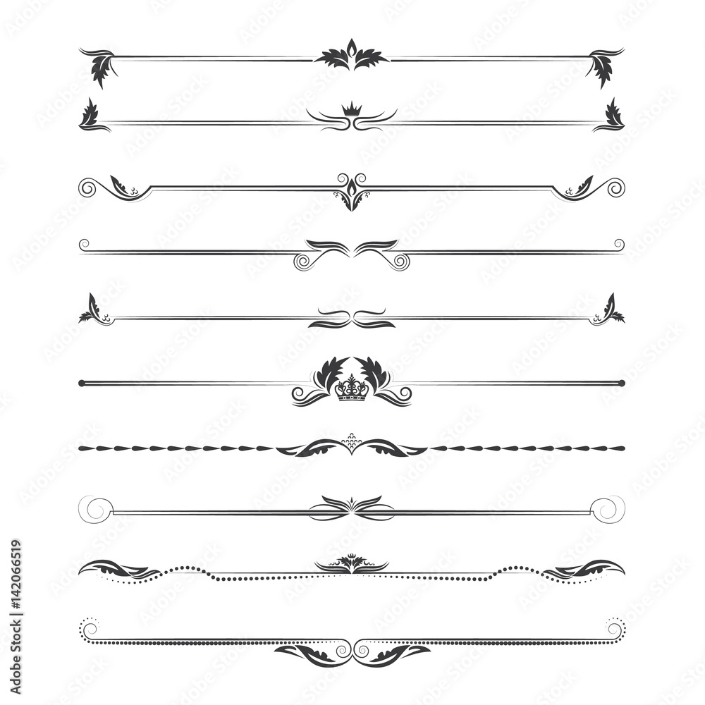 Large set of dividers. Vector calligraphic design elements and page decoration