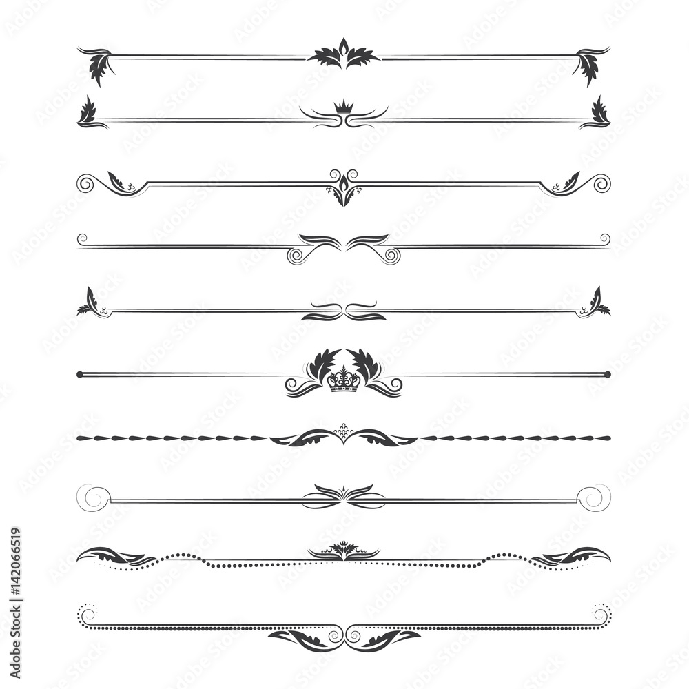 Large set of dividers. Vector calligraphic design elements and page decoration Large set of dividers. Vector calligraphic design elements and page decoration