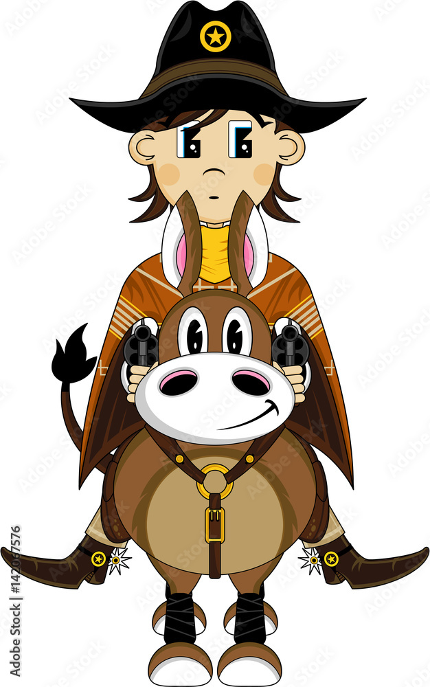 Cartoon Cowboy in Poncho riding Horse Cartoon Cowboy in Poncho riding Horse
