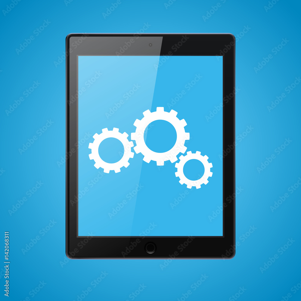 stylish digital tablet with gears conceptual design stylish digital tablet with gears conceptual design