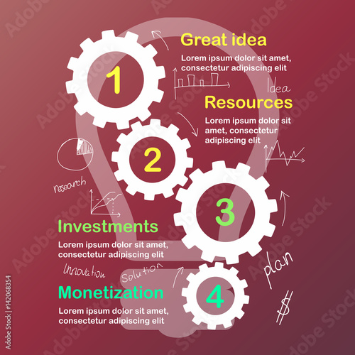 Business infographic template with gears cogwheels fsteps