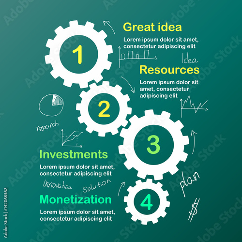 Business infographic template with gears cogwheels fsteps