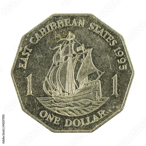 1 eastern caribbean dollar coin (1995) obverse isolated on white background photo