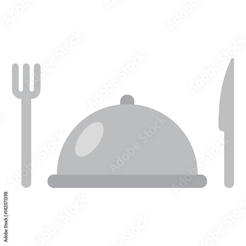Restaurant logo template of dish tray and fork or knife