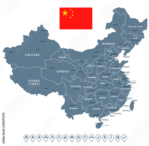 Photography China - map and flag - illustration
