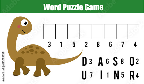 Words puzzle children educational game with numbers code. Place the letters in right order. Learning vocabulary