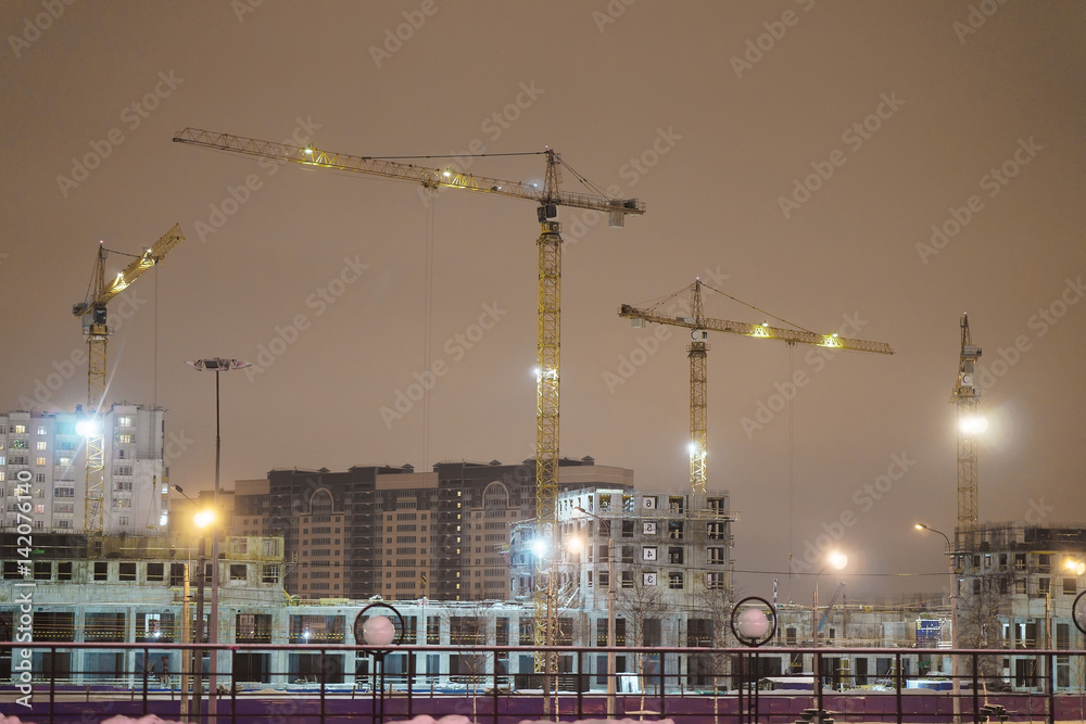 construction cranes on the construction site