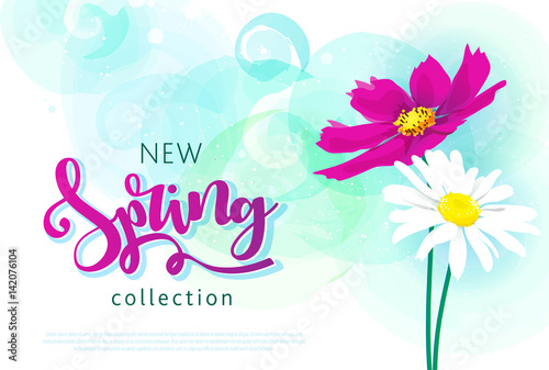 Spring sale background with beautiful colorful flower.