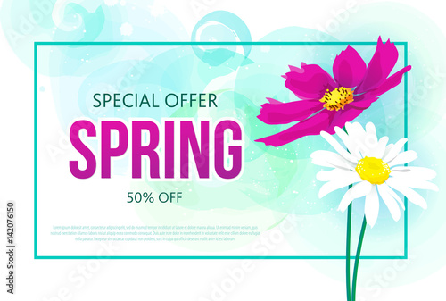 Spring sale background with beautiful colorful flower.